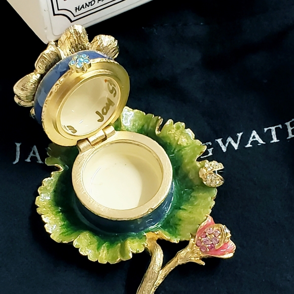 MIB Retired JAY STRONGWATER Handpainted Enamel Swarovski 14k Geranium Box Flora - Picture 5 of 9